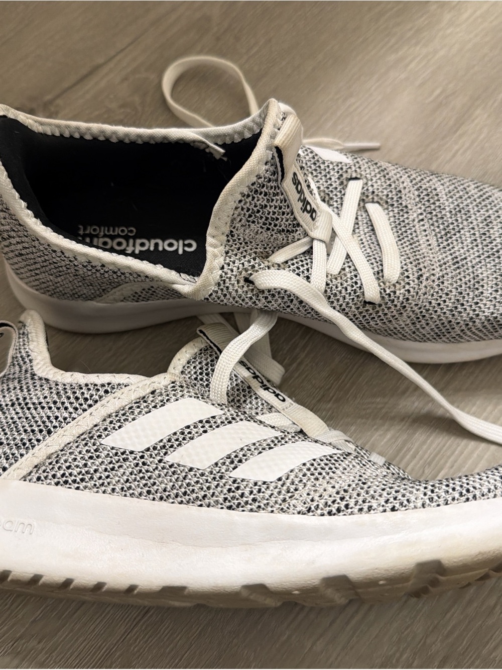 adidas White and Grey Knit Running Sneakers